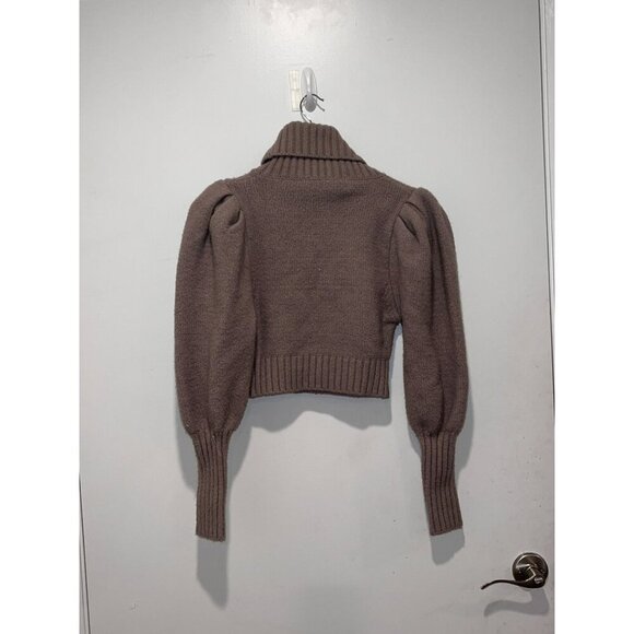 Zara Brown Cropped Turtleneck Puff Sleeves & Ribbed Cuffs Women's Sweater Size M - Picture 6 of 9